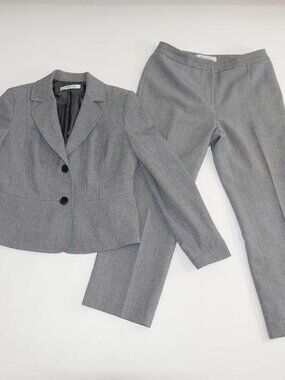 Kasper Women's Blazer Pant Suit Size 2 Petite Light Gray 25" Inseam Lined 2P